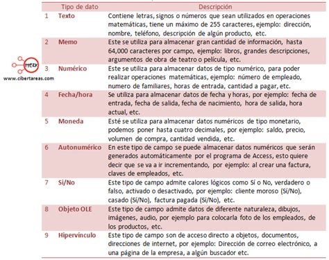 Tipos de Datos en Access Herramientas Informáticas 1 CiberTareas