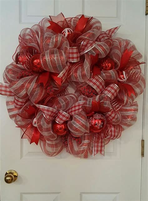 Deco Mesh Wreath In Red And White For Christmas Or Valentines Day