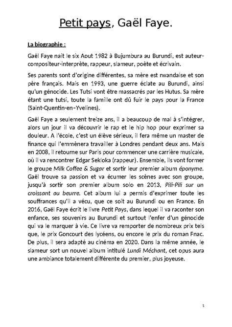 Petit pays fiche de lecture Petit pays Gaël Faye La biographie