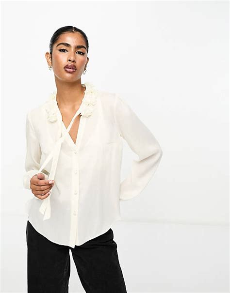 River Island Chiffon Corsage Blouse In White Asos