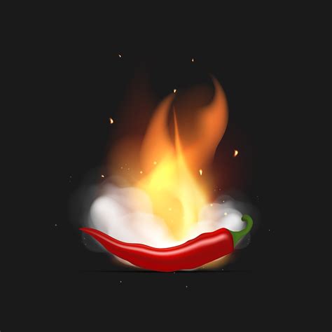 Red Hot Peppers On Fire And Smoke Chili Peppers White Clouds Of Smoke And Flames Realistic