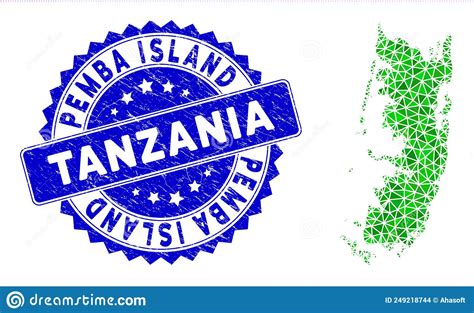 Rosette Rubber Seal Imprint And Green Vector Lowpoly Pemba Island Map