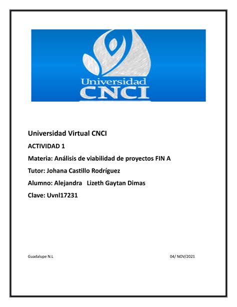 Análisis de viabilidad de proyectos FIN A 1 Universidad Virtual CNCI