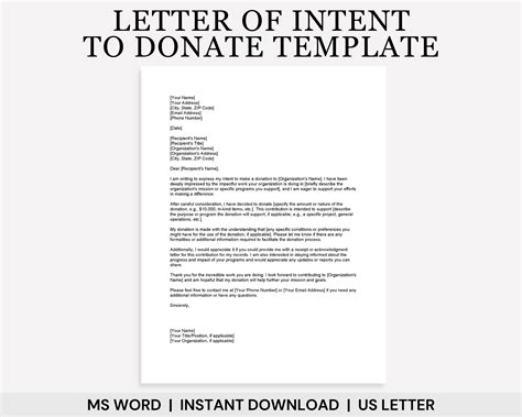 Letter of Intent to Donate Template, Donation Letter Template, Letter