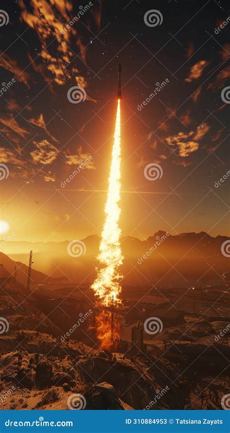 Rocket Launch At Sunset Dramatic Clouds Human Space Flight Space