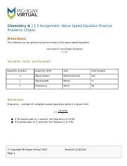 Practice Problems For Wave Speed Equation In Chemistry Course Hero