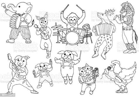 Set Of Animal Music Band Funny Hand Drawn Vector Illustration Design