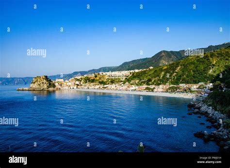 Scilla - Italy - May 2018: Landscape of Scilla with castle on a quiet ...