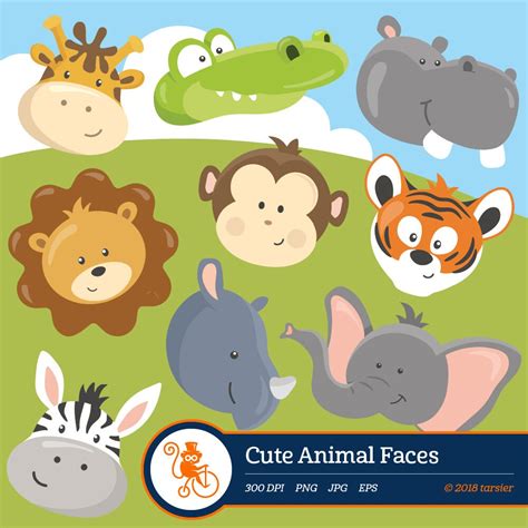 Cute Animal Faces Clipart Jungle Animals Faces Clipart Animals Faces