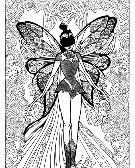 Coloring Page Black And White Teen Disney Fairy Flying Trough The Sky