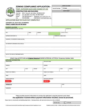 Fillable Online Zoning Compliance Application Temp Fax Email Print