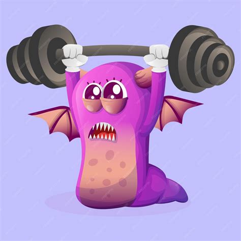 Premium Vector Cute Purple Monster Bodybuilding With Barbell