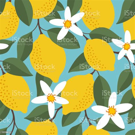 Tropical Seamless Pattern With Yellow Lemons Fruit Repeated Background Vector Bright Print For