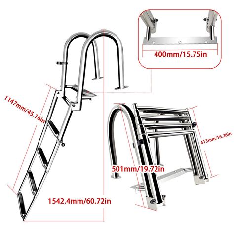 Stainless Steel Folding Boat 4 Step Ladder Pontoon Yacht Telescopic