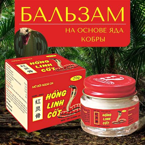 Вьетнамский бальзам со змеиным ядом Hong Linh Cot, 20 г, Вьетнам, 1 шт ...