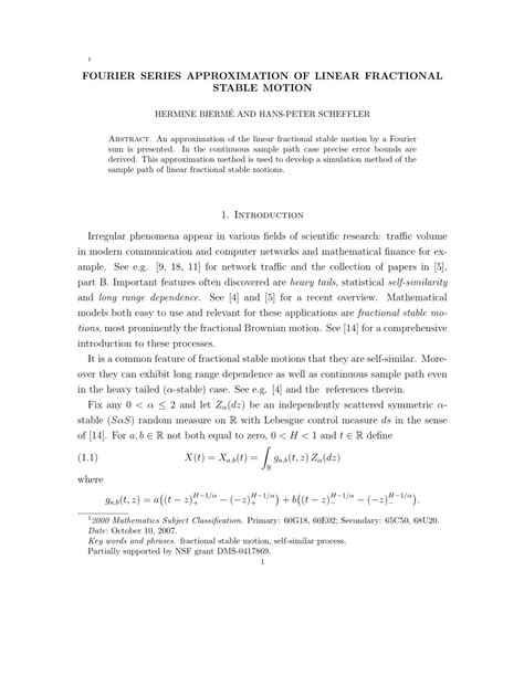 Pdf Fourier Series Approximation Of Linear Fractional Stable Motion