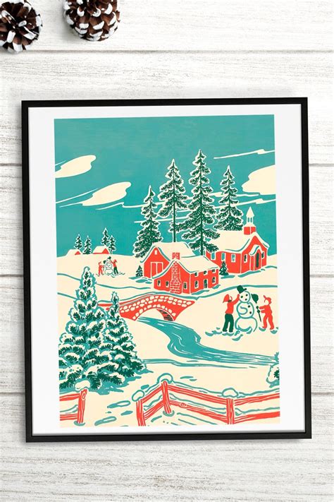 Vintage Winter Art Retro Christmas Art Vintage Christmas Etsy