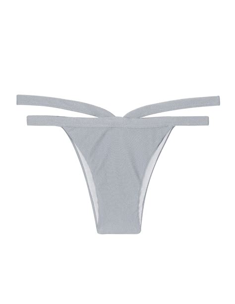 Silvery Brazilian Fixed Bikini Bottoms With Double Straps Calcinha