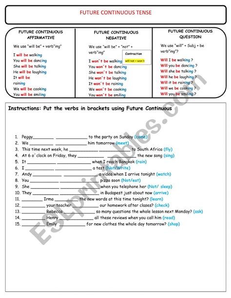 Future Continuous Affirmative Negative And Question Form Esl Worksheet By Erikmty