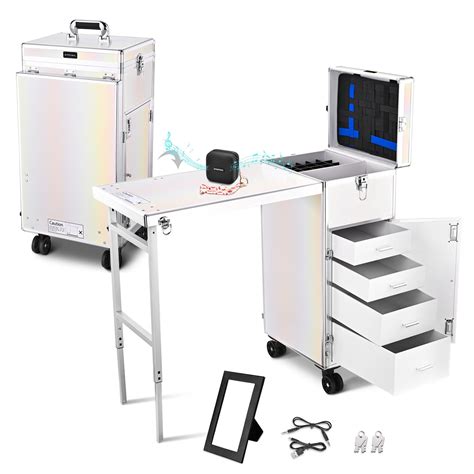 Byootique Nail Desk Mobile Station Rolling Makeup Manicure Table