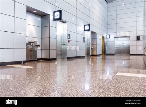 In An Public Building Are Womans Toilets Whit Black Doors Stock Photo