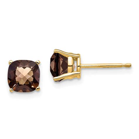 K Mm Cushion Checker Cut Smoky Quartz Earring Precious Accents Ltd