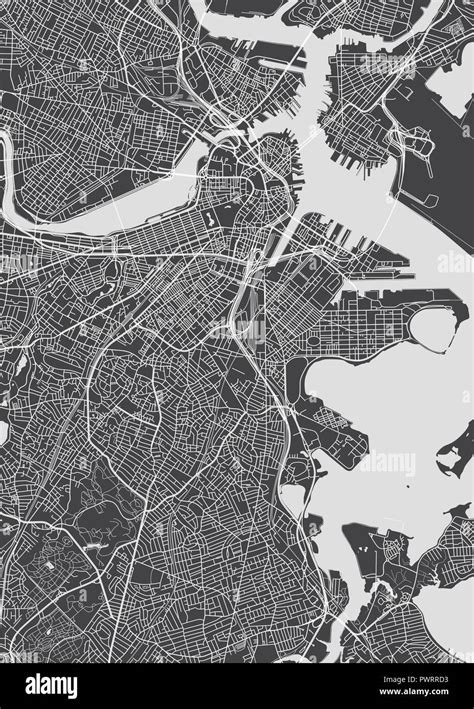 Mapa de la ciudad de Boston Monocromo plan detallado ilustración