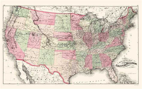 Railroad Map - United States Railroads - Hitchcock 1877 - 23 x 36.36