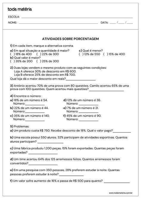 Atividades De Porcentagem 5 Ano Para Imprimir - Atividades sobre porcentagem para o 5º ano (para imprimir) - Toda Matéria