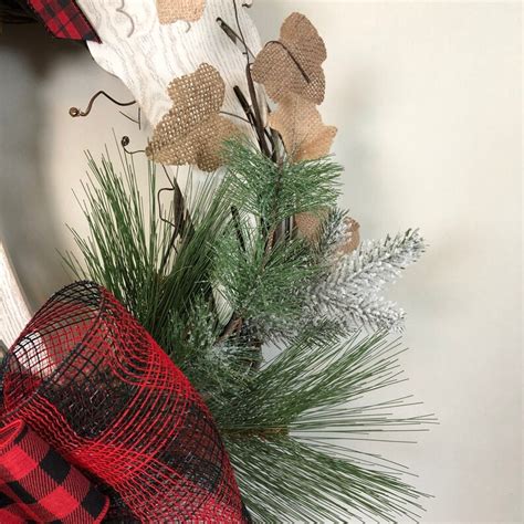 Farmhouse Buffalo Plaid Angel Wing Christmas Wreath Etsy