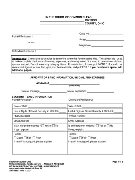 Fillable Online Uniform Domestic Relations Form Affidavit 4 Health