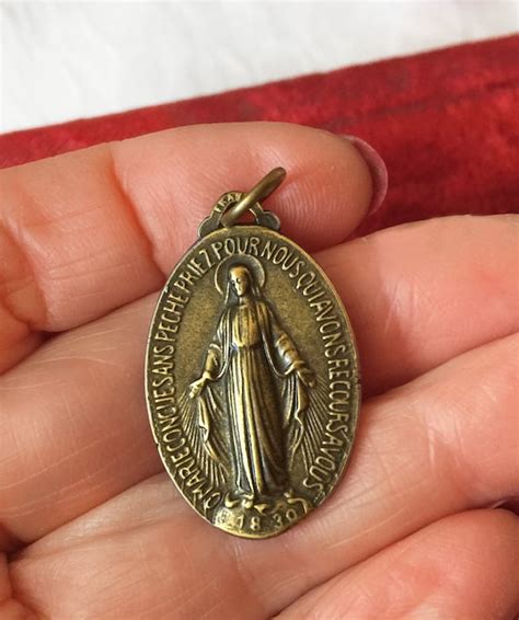 Vintage French Large Virgin Mary Religious Medal Mar… Gem