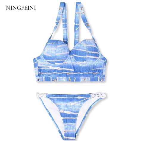 Ningfeini Bikini 2018 New Arrival Denim Dyeing Swimwear Women Set Sexy