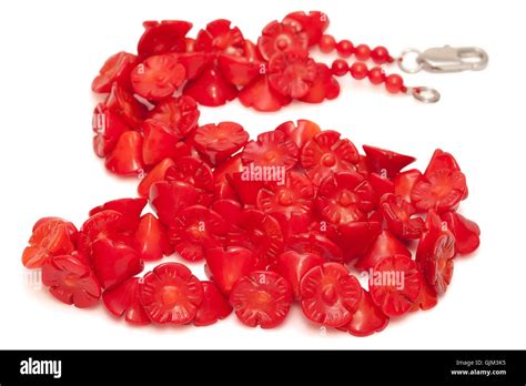 Red Coral Beads isolated Stock Photo - Alamy