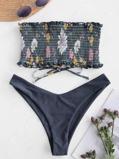 Bademode Bikinis Zaful Damen Bandeau Ungefüttert Gerippter Geknoteter