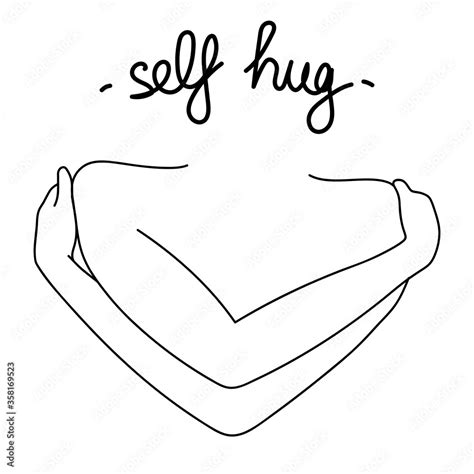 Vecteur Stock Self Hug Vector Minimalist Line Illustration Happy Hug