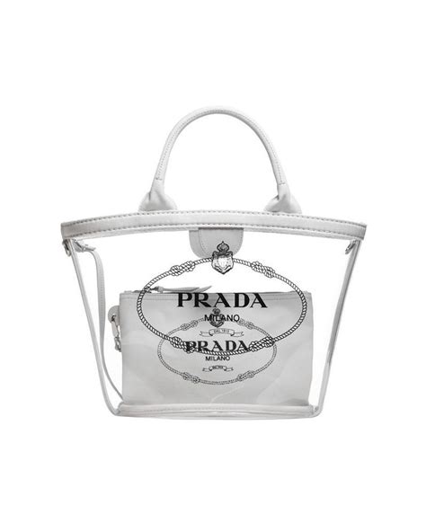 Prada Logo Clear Tote Bag In White Lyst