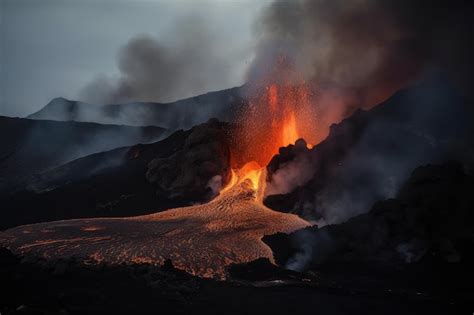 Premium AI Image | Volcanic eruption with lava flow slowly making its ...