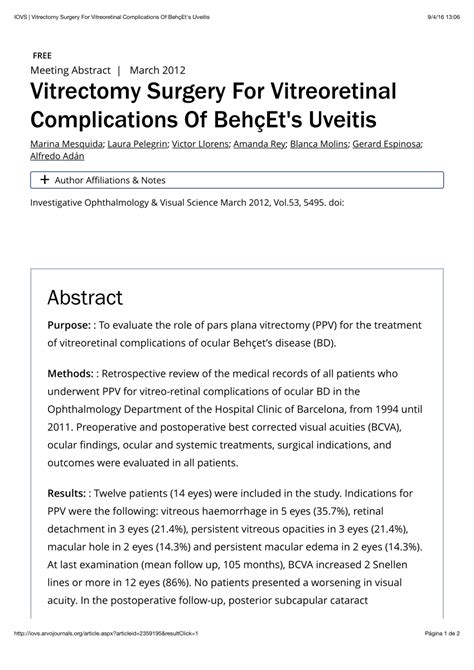 (PDF) Vitrectomy Surgery For Vitreoretinal Complications Of BehçEt's ...