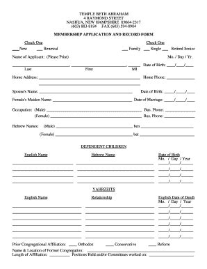 Fillable Online Membership Application Form Shulcloud Fax Email Print