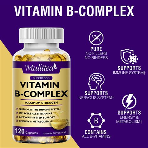 Mulittea Vitamin B Complex Capsules 120 Count Supports Energy