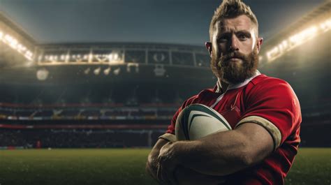 Rugby Player Portrait Professional Athlete On Field Rugby Union