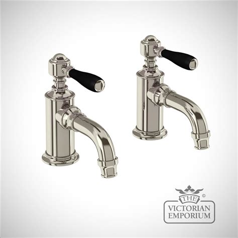 Cloakroom Basin Pillar Taps With Black Lever