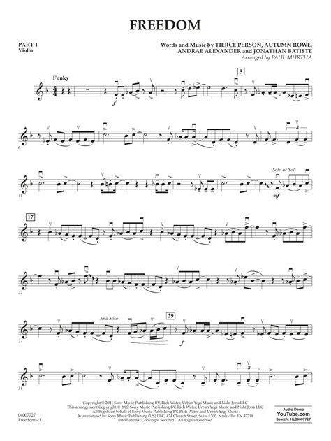 Freedom Arr Paul Murtha Pt1 Violin By Jon Batiste Sheet Music