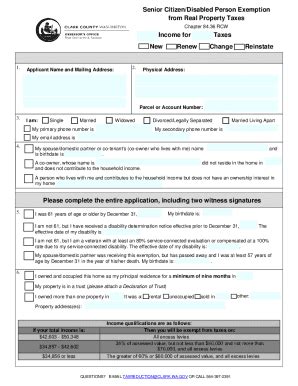 Fillable Online Clark Wa Property Tax Exemptionsenior Citizen