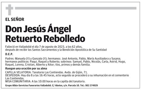 Jesús Ángel Retuerto Rebolledo Esquela Necrológica El Norte de Castilla