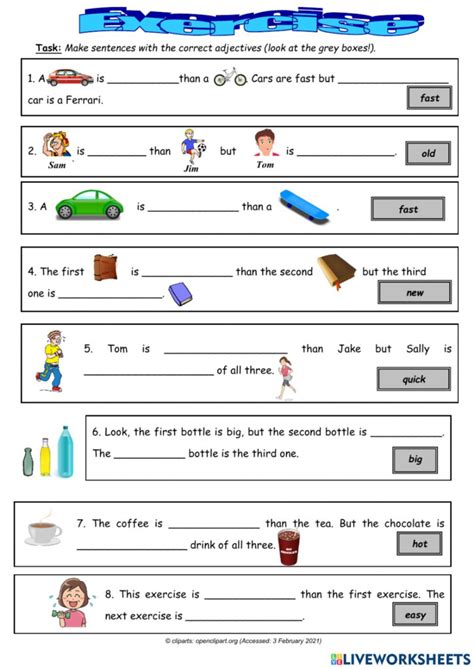 Adjectives Er Est Worksheets