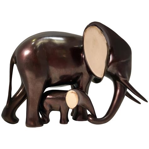 Original Loet Vanderveen Elephant And Baby Bronze 2 Tone Wildlife