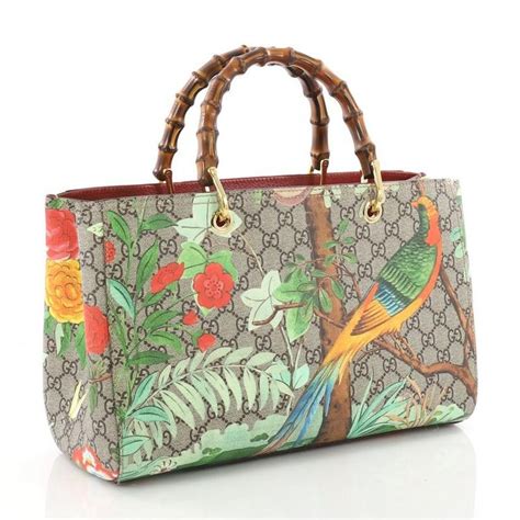 Gucci Bamboo Shopper Tote Tian Print Gg Coated Canvas Medium At 1stdibs