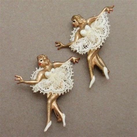 Pair Ballerina Pins Lace Tutus Handmade Paris Vintage Ballet Jewelry